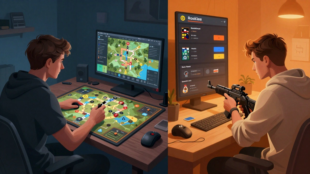 Два игрока: один в Германии играет в стратегию, другой в России — в шутер с кастомизацией скинов.