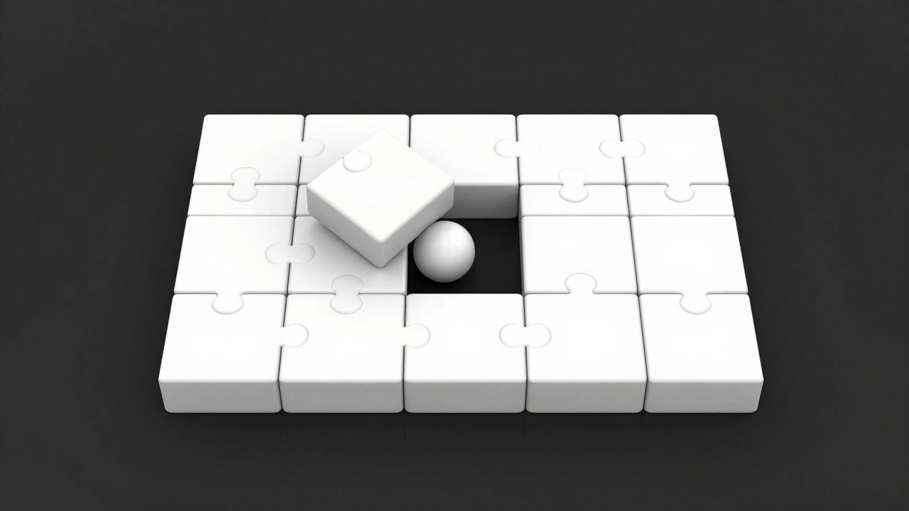 Маленький шарик в лабиринте из блоков — простая головоломка Unblock Ball без интерфейса и текстур.