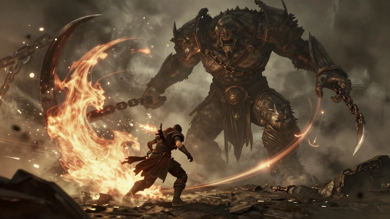 Персонаж уклоняется от серии атак босса, не нанося ни одного удара, только двигаясь с точностью и терпением.