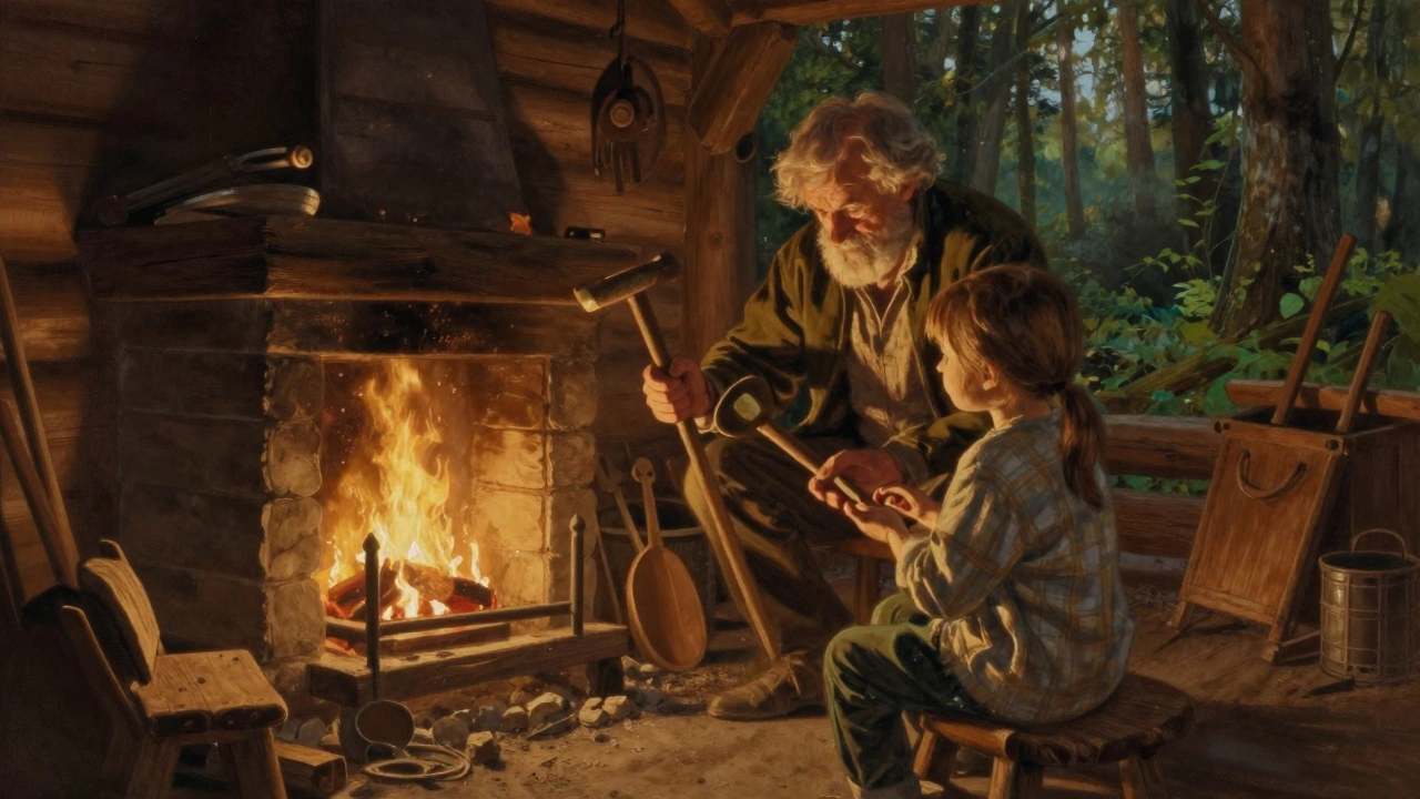 Семья в средневековой деревне передает опыт следующим поколениям