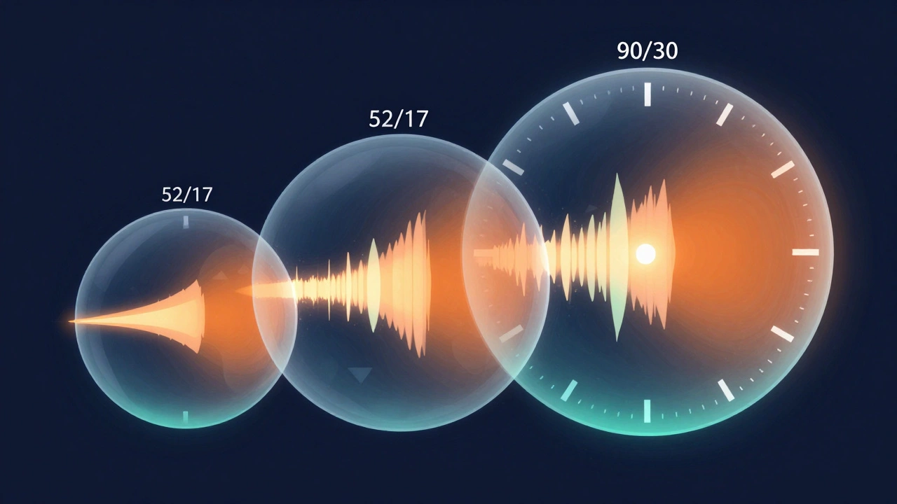 Абстрактная иллюстрация временных интервалов работы и отдыха в виде светящихся сфер