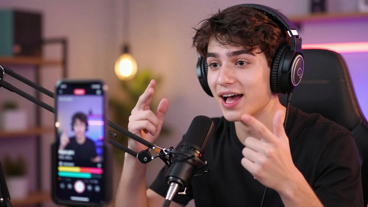 Эмоциональный стример в наушниках, создающий короткие нарезки видео для продвижения