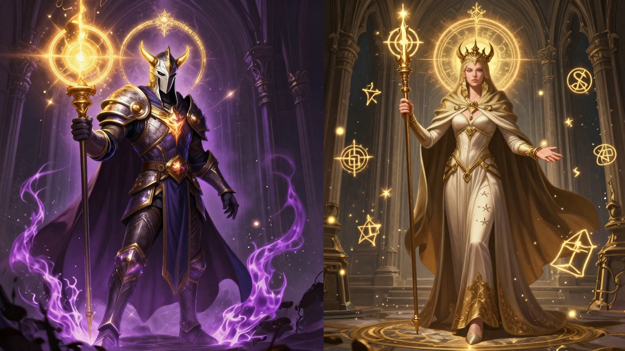 Гибрид паладина и колдуна рядом с жрецом святой магии