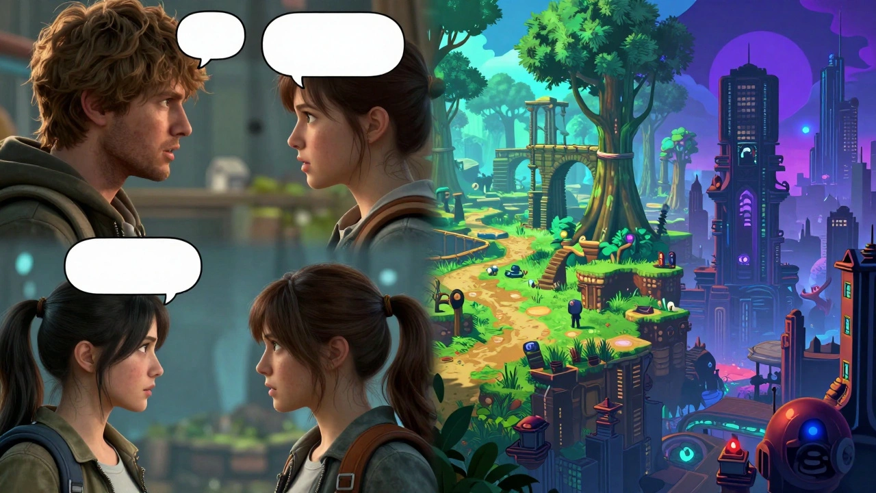 Коллаж, объединяющий элементы интерактивного кино, открытого мира и психологического квеста