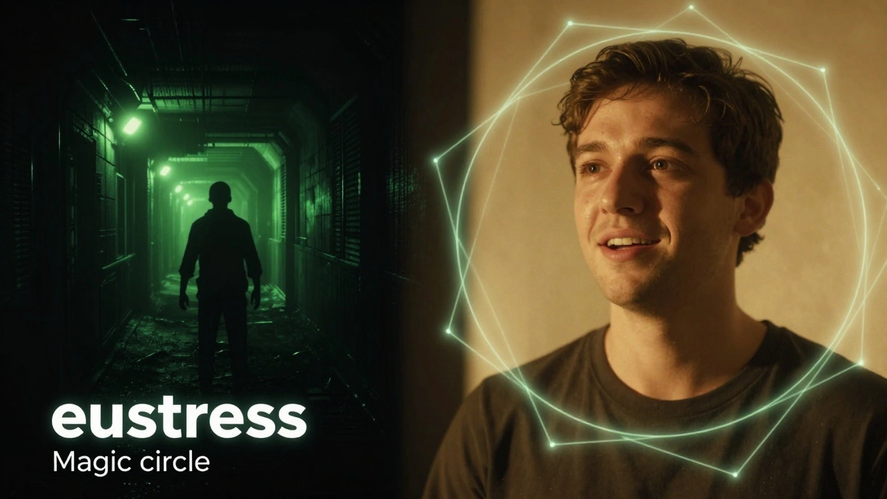 Концептуальное изображение контраста между страхом в хорроре и спокойствием игрока