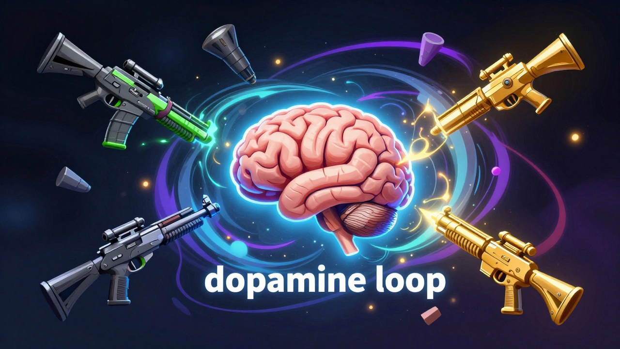 Концептуальное изображение мозга и разноцветного лута, символизирующее дофаминовый цикл