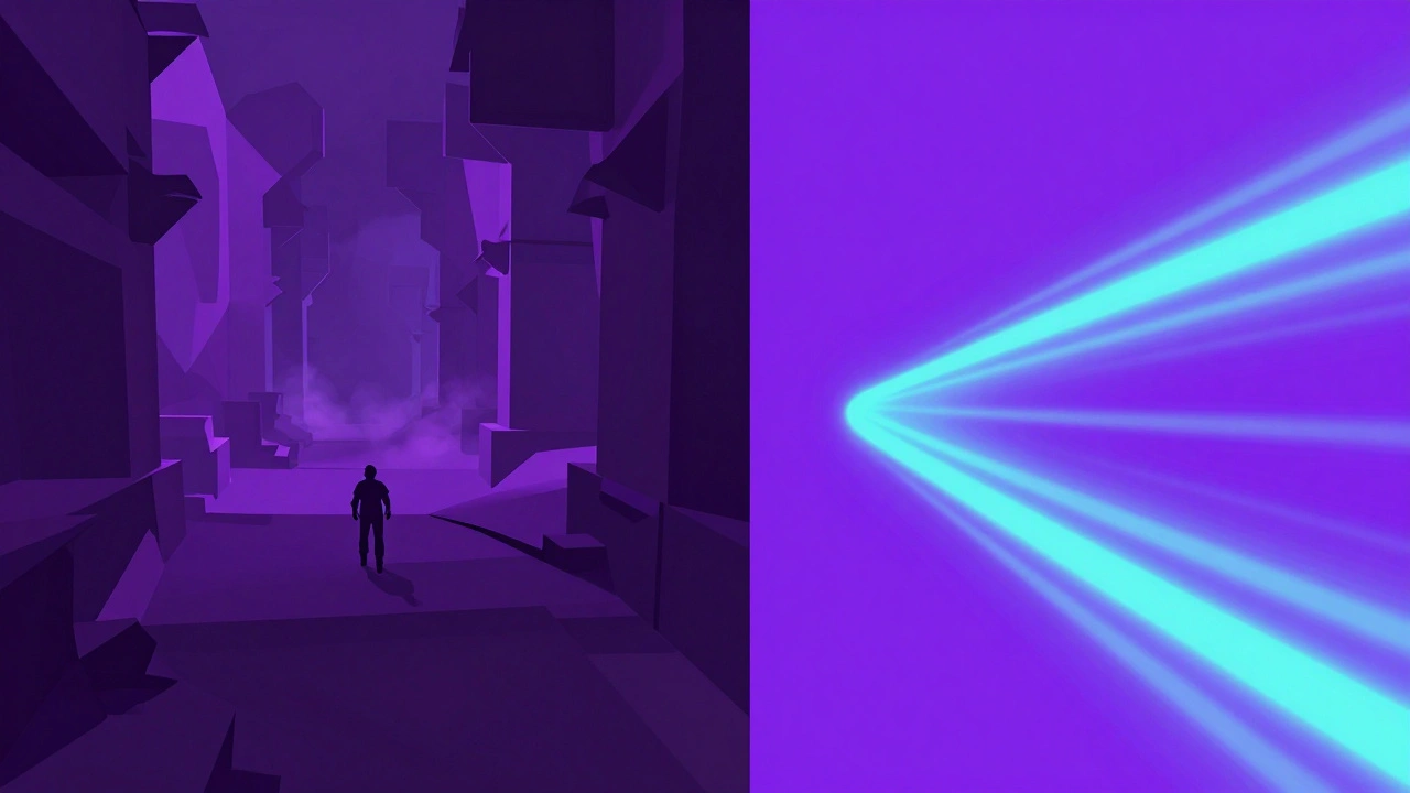 Концептуальное изображение разницы между тяжелой и оптимизированной графикой в играх