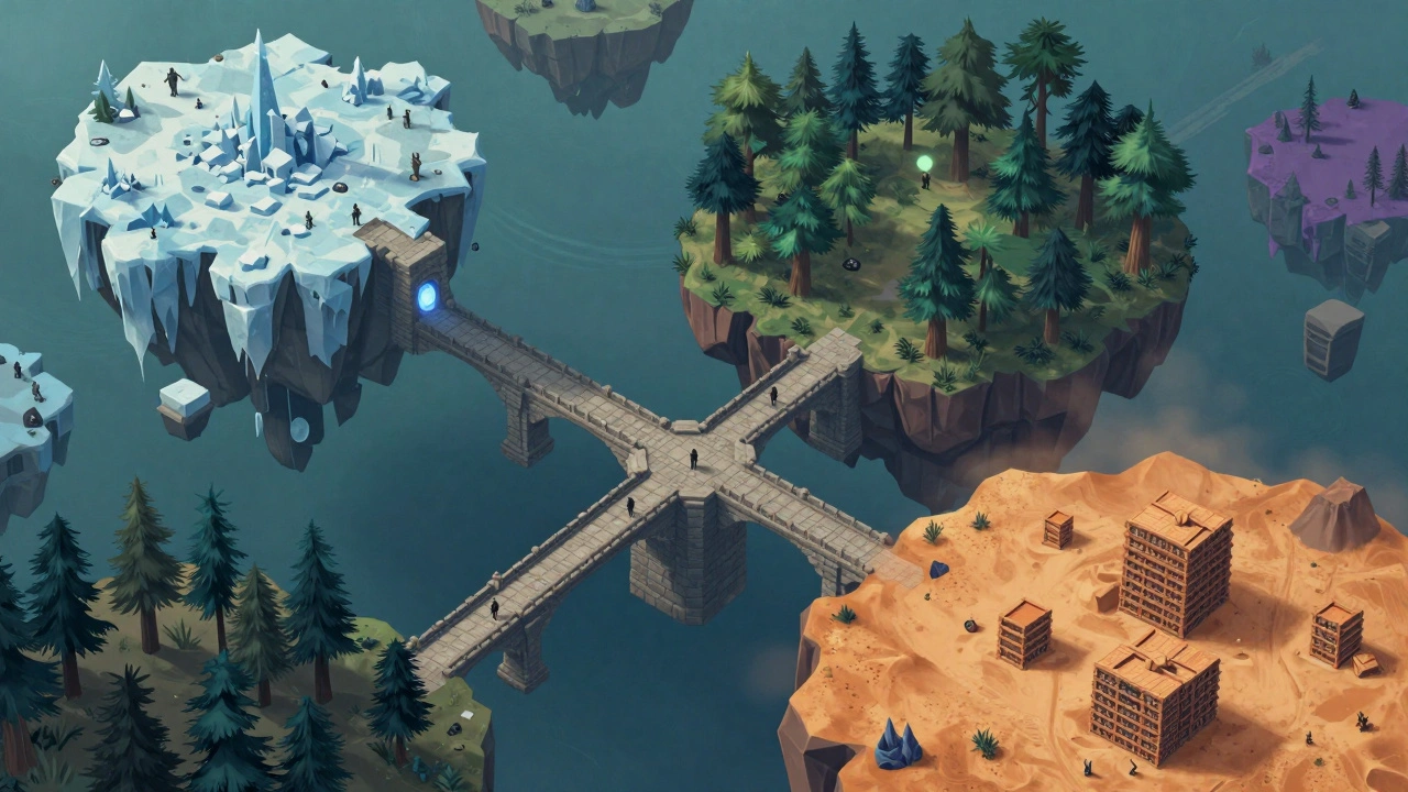 Панорама взаимосвязанных локаций и парящих островов из игры Death's Door