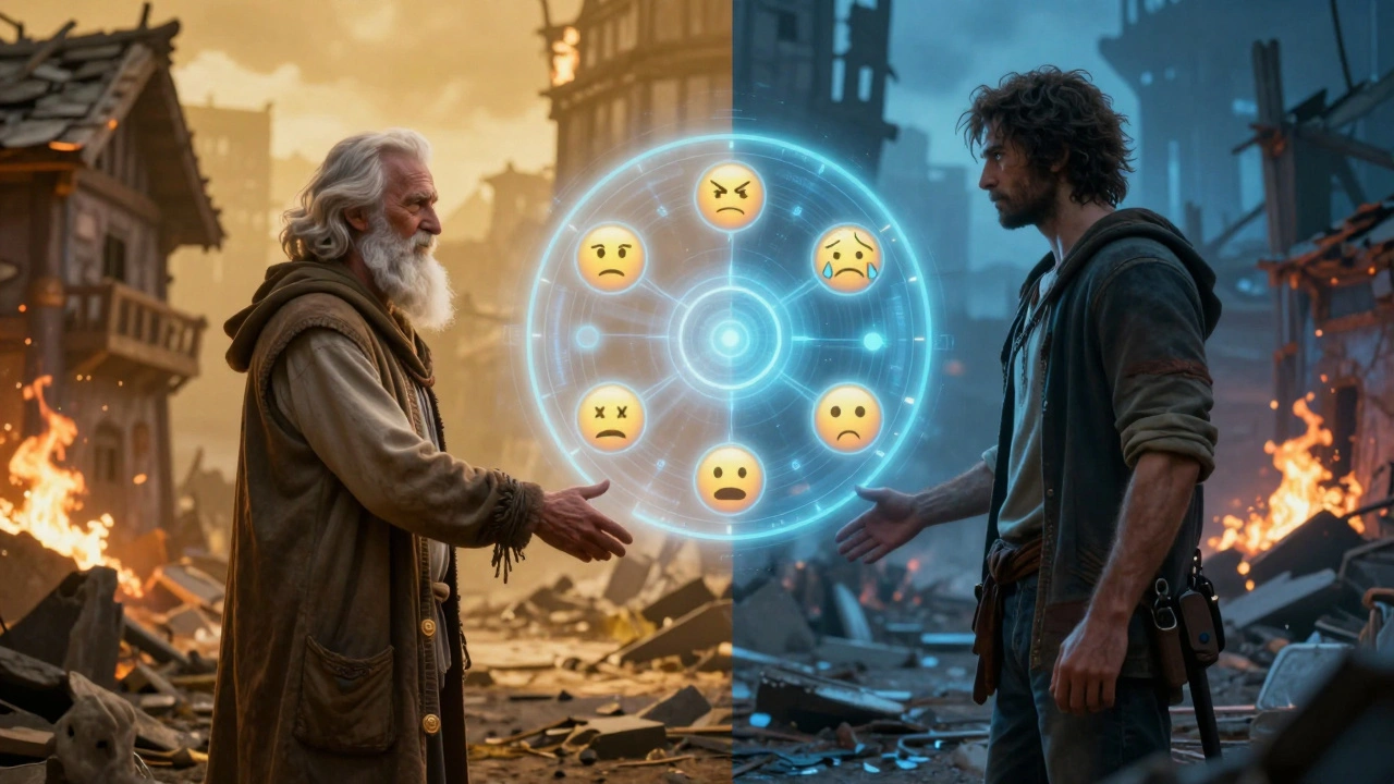 Разделенный экран, показывающий последствия разных выборов в игре