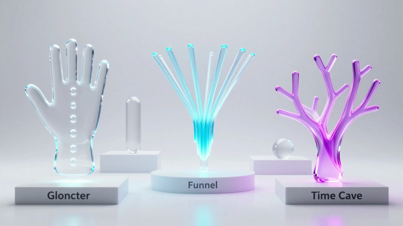 Стеклянные модели различных структур сюжета: перчатка, воронка и ветвления