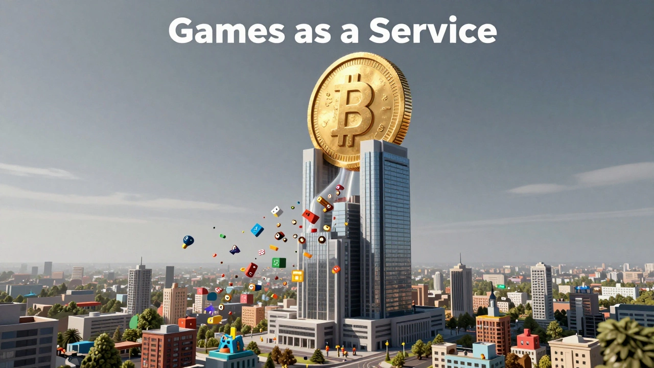 Сюрреалистичное изображение корпоративного здания, поглощающего творческие идеи