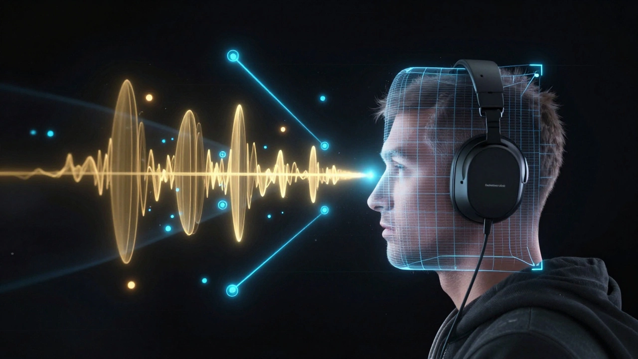 Визуализация пространственного 3D-звука вокруг геймера в наушниках