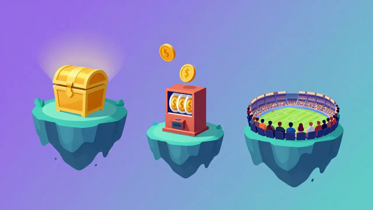 Абстрактная иллюстрация трех платформ, символизирующих модели монетизации игр