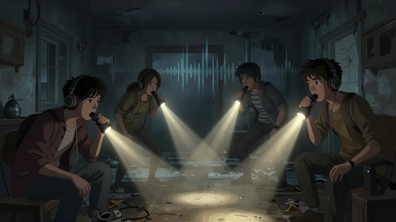 Cooperative horror game scene with players communicating via voice chat
