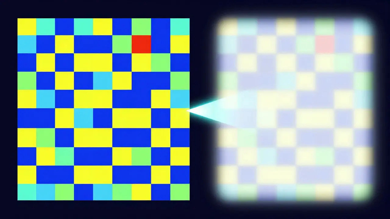 Digital art comparing sharp pixelated sprites with blurred versions to illustrate scaling methods