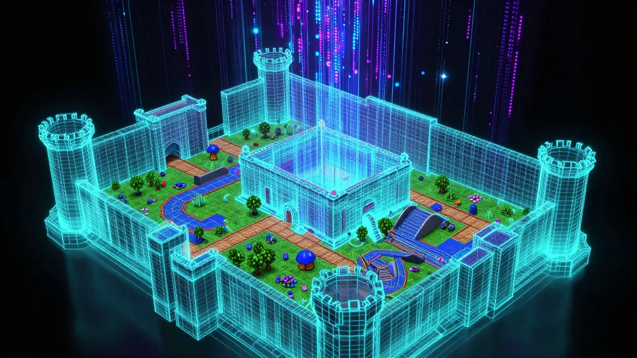 Digital art showing a retro game world being upgraded with modern high-res textures