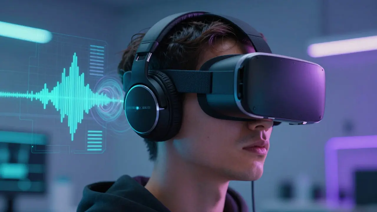 Future VR headset technology visualizing advanced spatial audio concepts