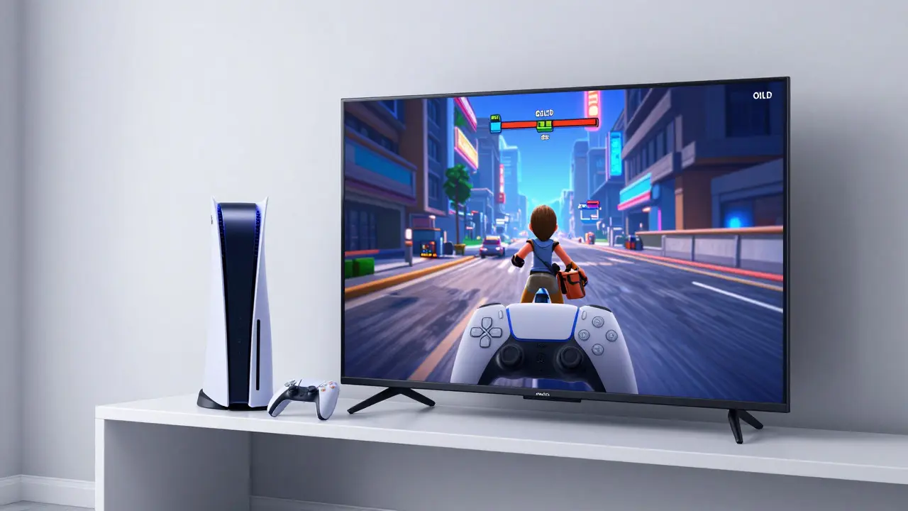 Игровая приставка PS5 и телевизор с улучшенной графикой классической игры