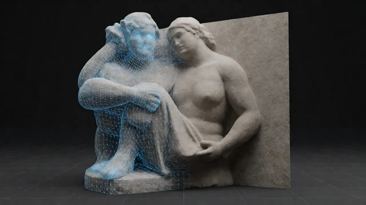 Концептуальная визуализация перехода 3D модели в плоский импостер