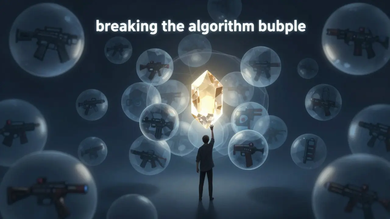 Person reaching for a glowing gem among digital bubbles