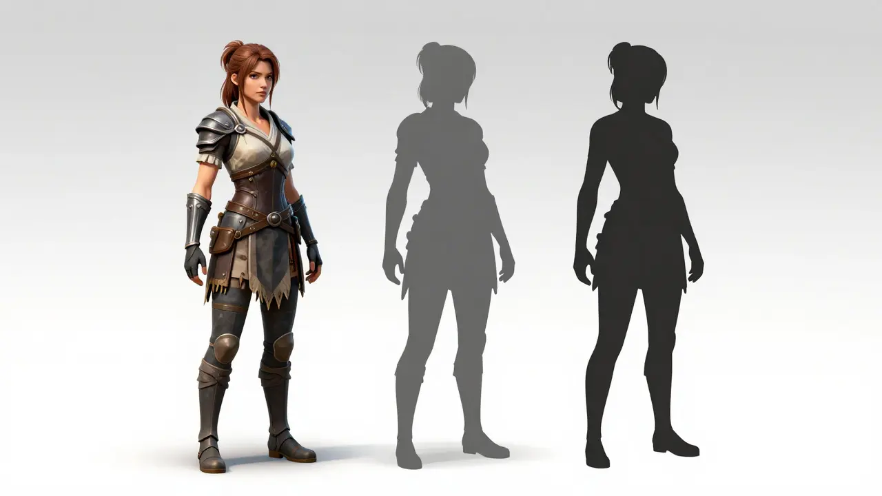 Three versions of a character model illustrating decreasing levels of detail