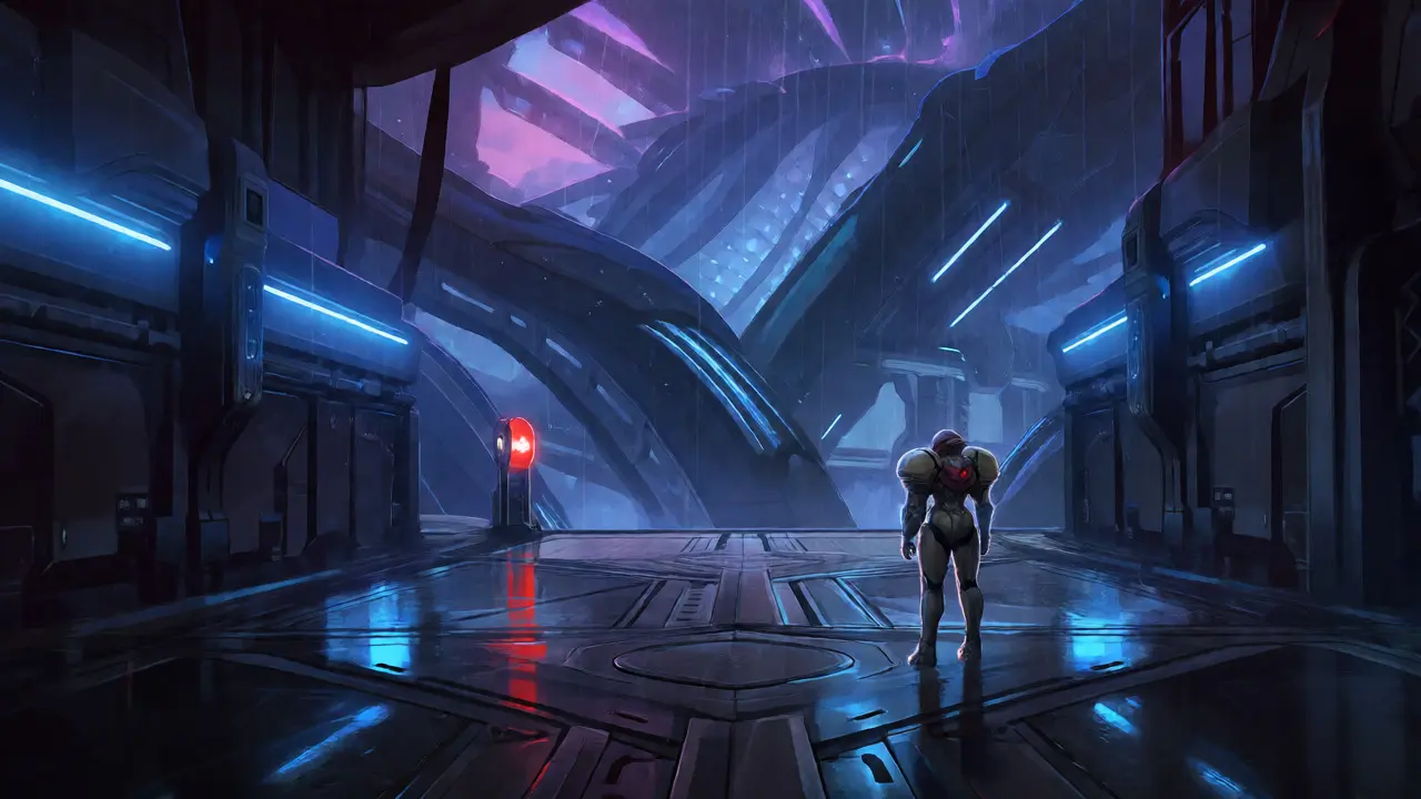 Атмосферная сцена в стиле Metroid Prime и Xenoblade