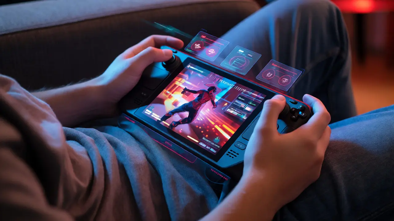 Игрок в динамике использует трекпады Steam Deck для управления